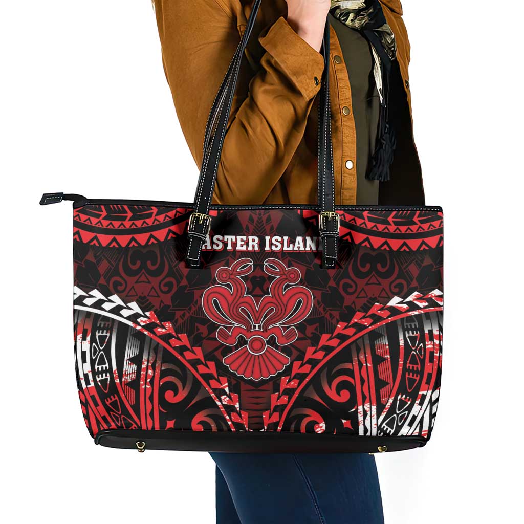 Easter Island Leather Tote Bag Polynesian Pattern Emblem