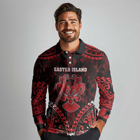 Personalised Easter Island Long Sleeve Polo Shirt Polynesian Pattern Emblem