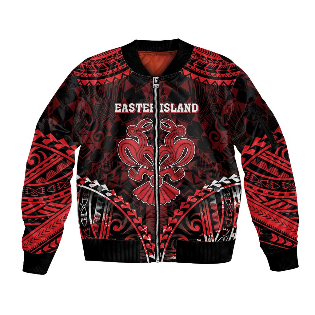 Personalised Easter Island Sleeve Zip Bomber Jacket Polynesian Pattern Emblem