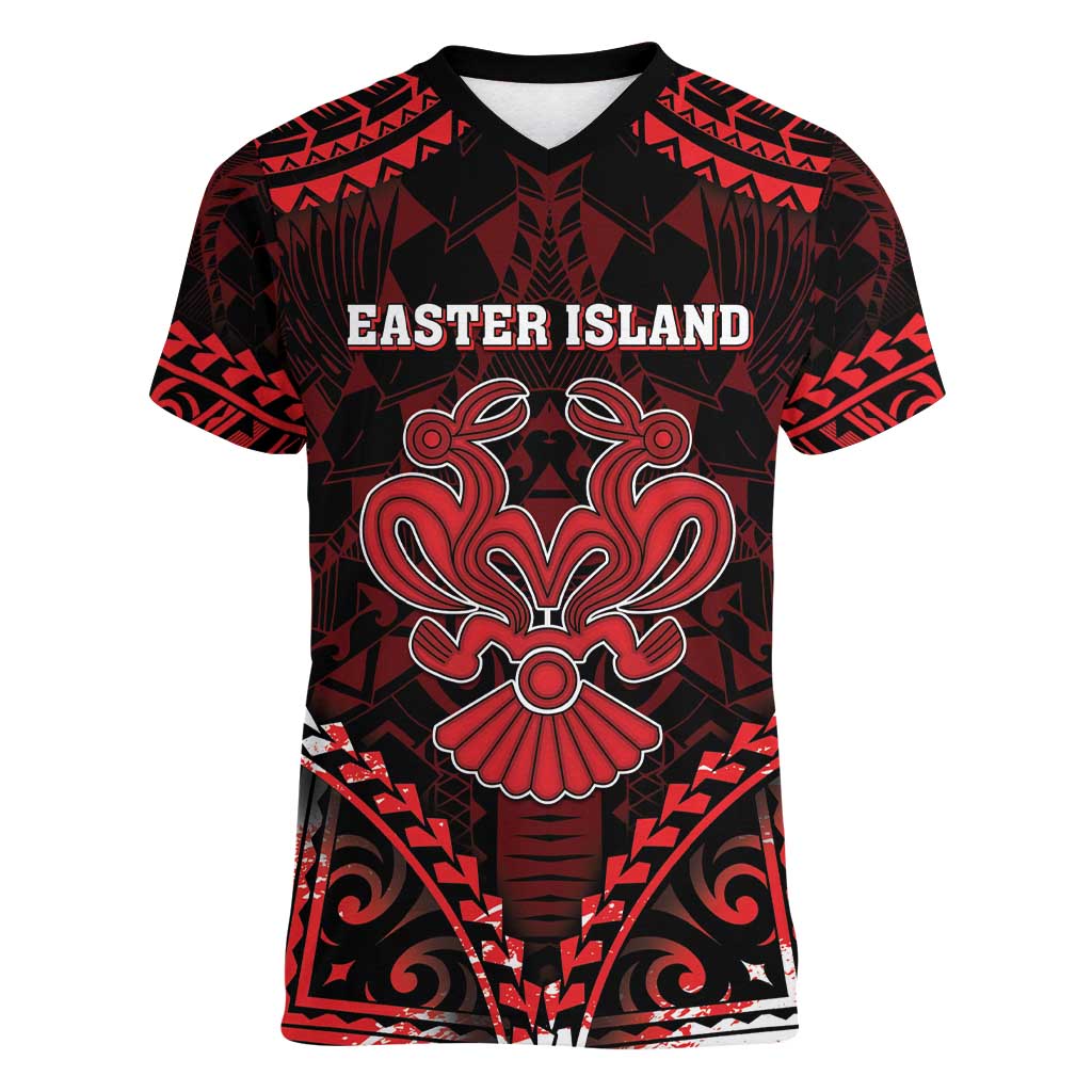 Personalised Easter Island Women V-Neck T-Shirt Polynesian Pattern Emblem LT05 Female Black - Polynesian Pride