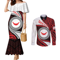 Easter Island Couples Matching Mermaid Dress and Long Sleeve Button Shirt Moai Statues Polynesian Style