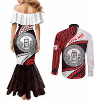 Easter Island Couples Matching Mermaid Dress and Long Sleeve Button Shirt Moai Statues Polynesian Style