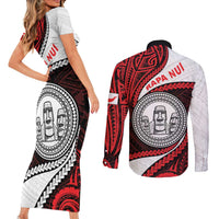 Easter Island Couples Matching Short Sleeve Bodycon Dress and Long Sleeve Button Shirt Moai Statues Polynesian Style LT05 - Polynesian Pride