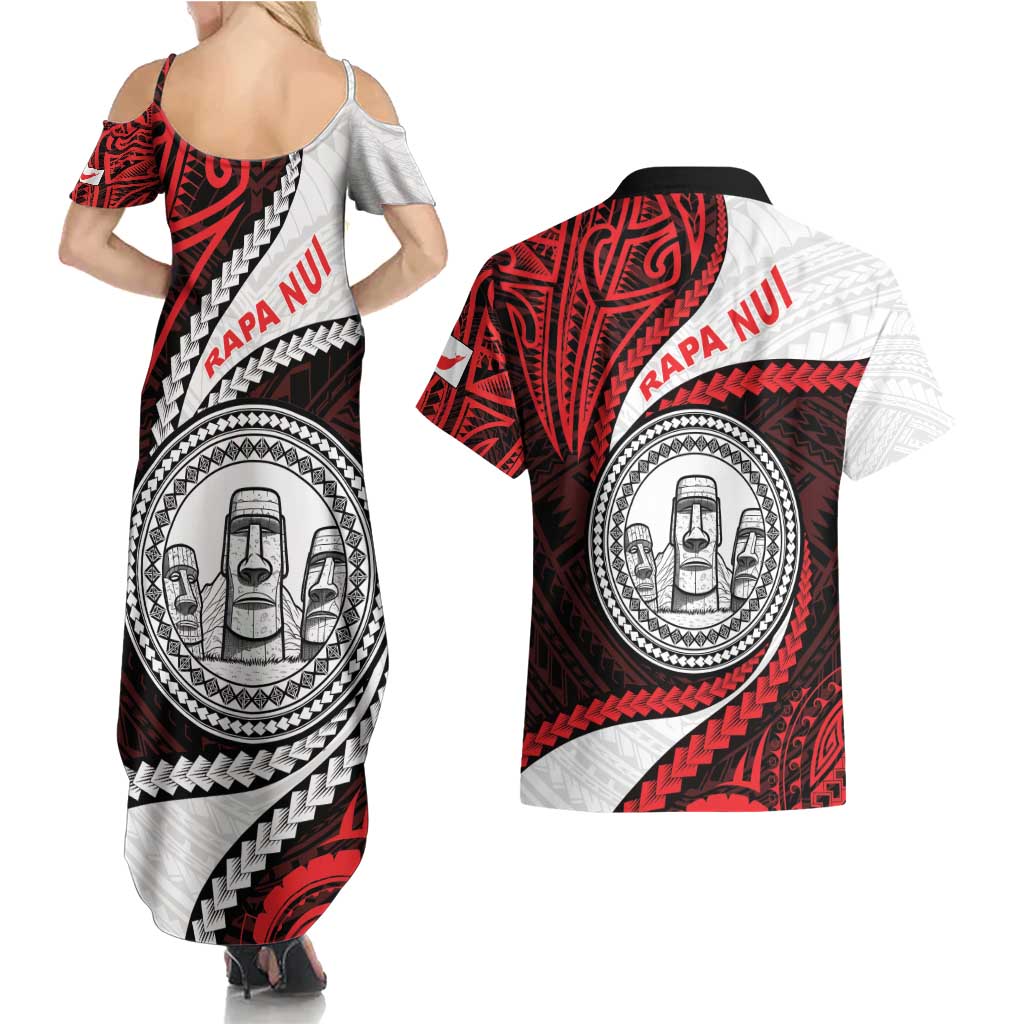 Easter Island Couples Matching Summer Maxi Dress and Hawaiian Shirt Moai Statues Polynesian Style LT05 - Polynesian Pride