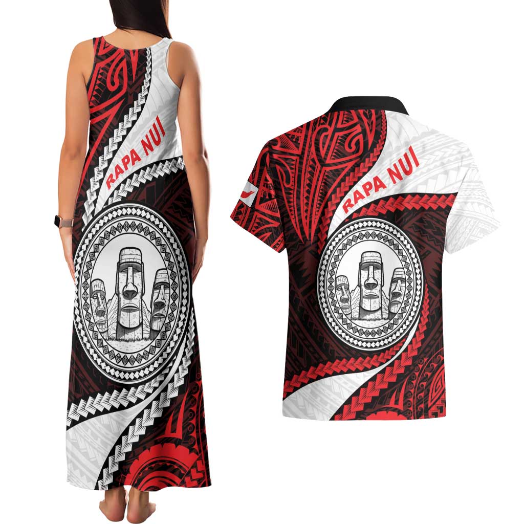 Easter Island Couples Matching Tank Maxi Dress and Hawaiian Shirt Moai Statues Polynesian Style LT05 - Polynesian Pride