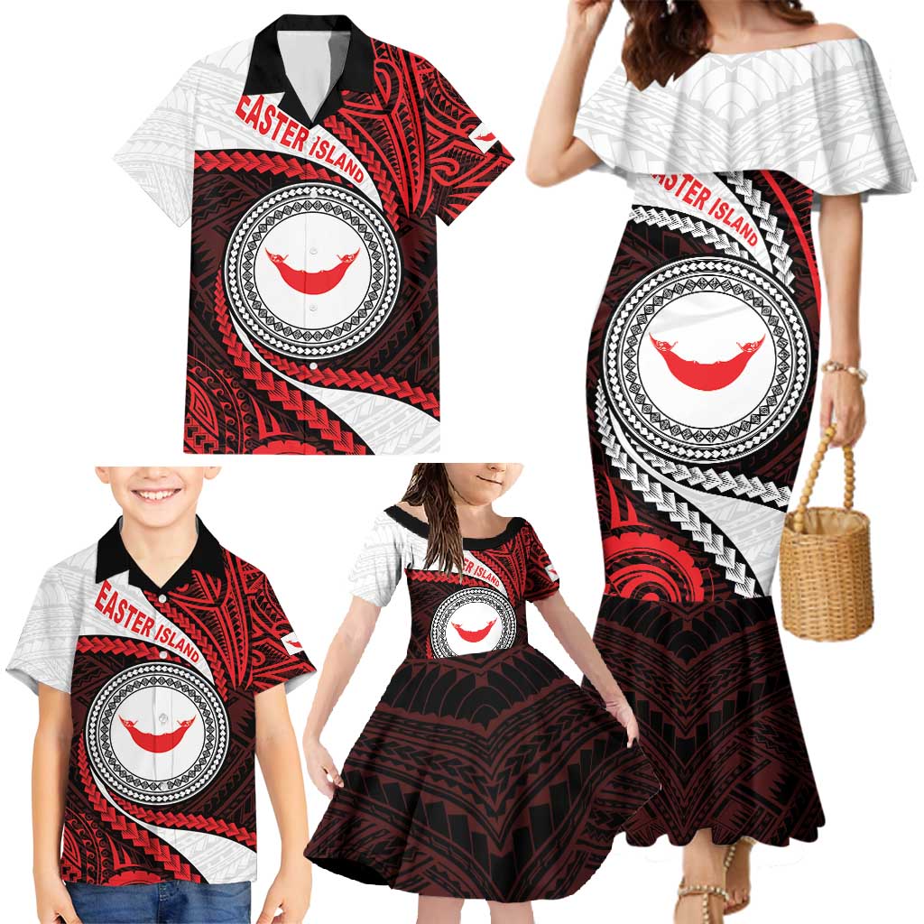 Easter Island Family Matching Mermaid Dress and Hawaiian Shirt Moai Statues Polynesian Style