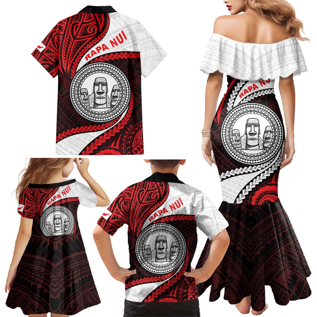 Easter Island Family Matching Mermaid Dress and Hawaiian Shirt Moai Statues Polynesian Style