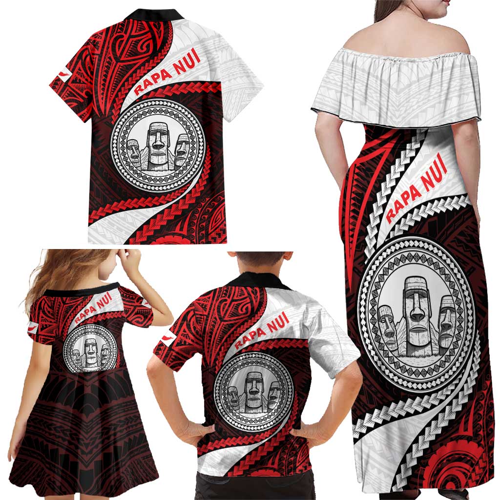 Easter Island Family Matching Off Shoulder Maxi Dress and Hawaiian Shirt Moai Statues Polynesian Style