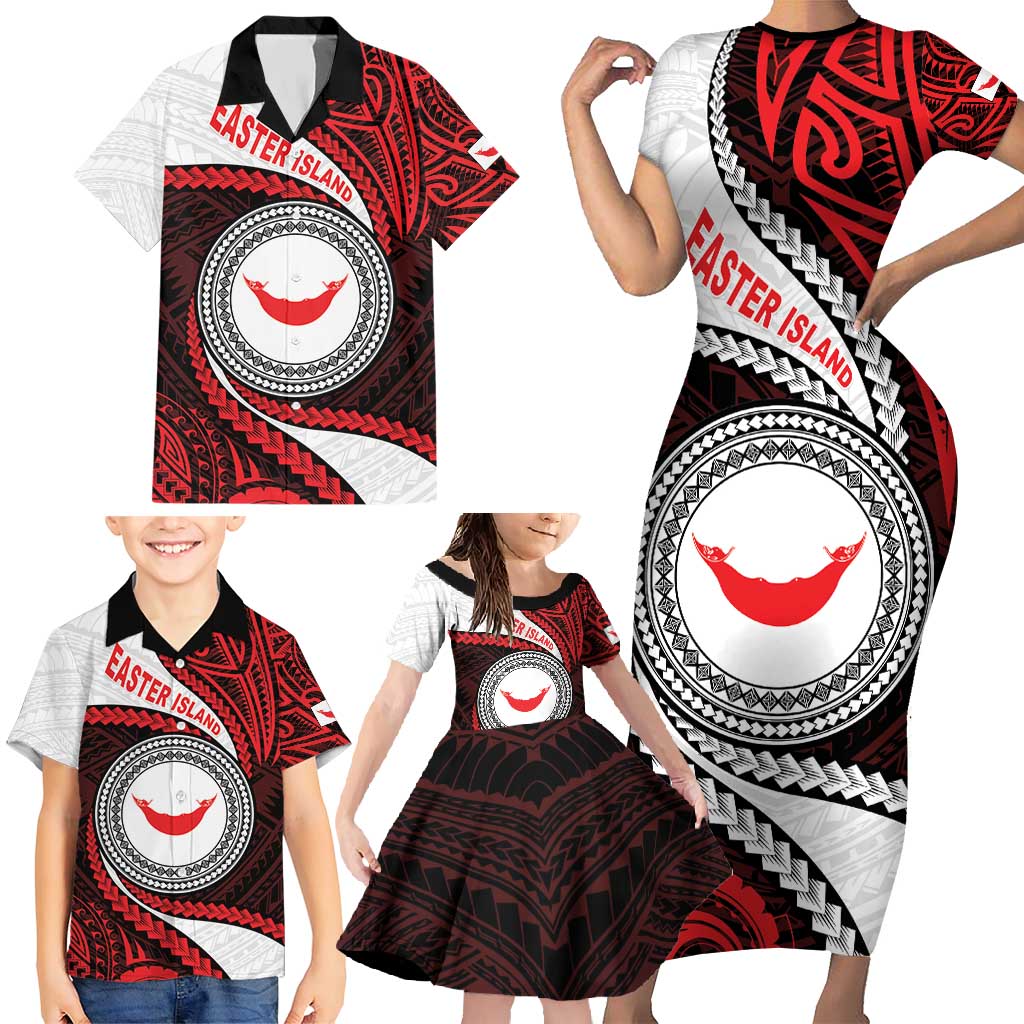 Easter Island Family Matching Short Sleeve Bodycon Dress and Hawaiian Shirt Moai Statues Polynesian Style