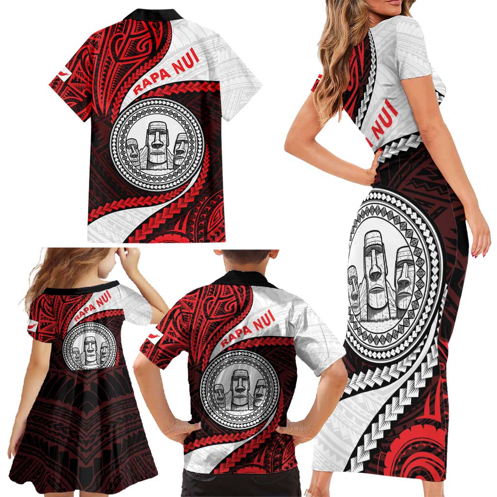 Easter Island Family Matching Short Sleeve Bodycon Dress and Hawaiian Shirt Moai Statues Polynesian Style