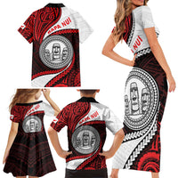 Easter Island Family Matching Short Sleeve Bodycon Dress and Hawaiian Shirt Moai Statues Polynesian Style