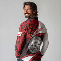 Easter Island Long Sleeve Polo Shirt Moai Statues Polynesian Style