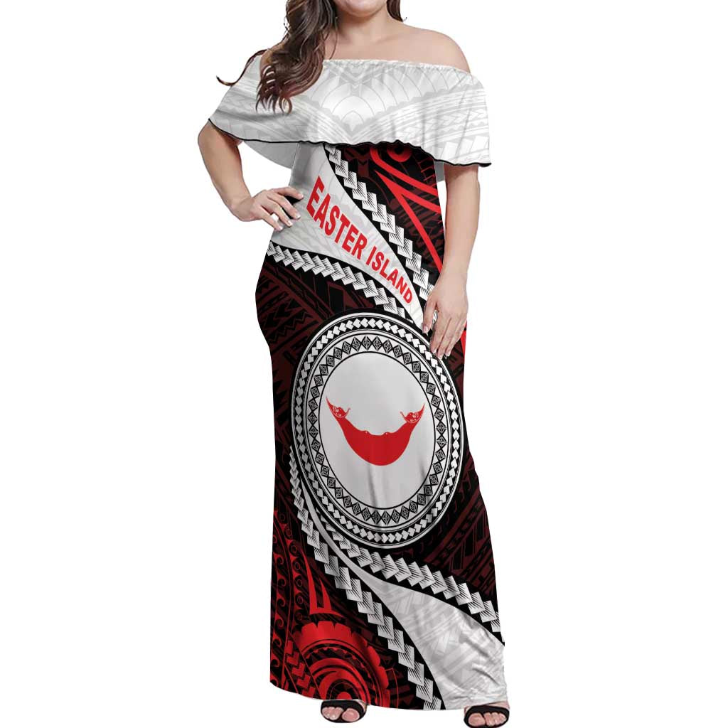 Easter Island Off Shoulder Maxi Dress Moai Statues Polynesian Style LT05 Women Red - Polynesian Pride
