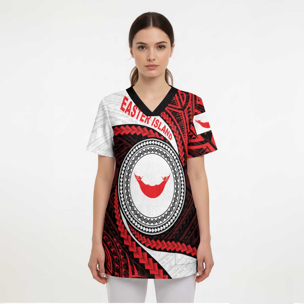 Easter Island Scrub Top Moai Statues Polynesian Style LT05 - Polynesian Pride