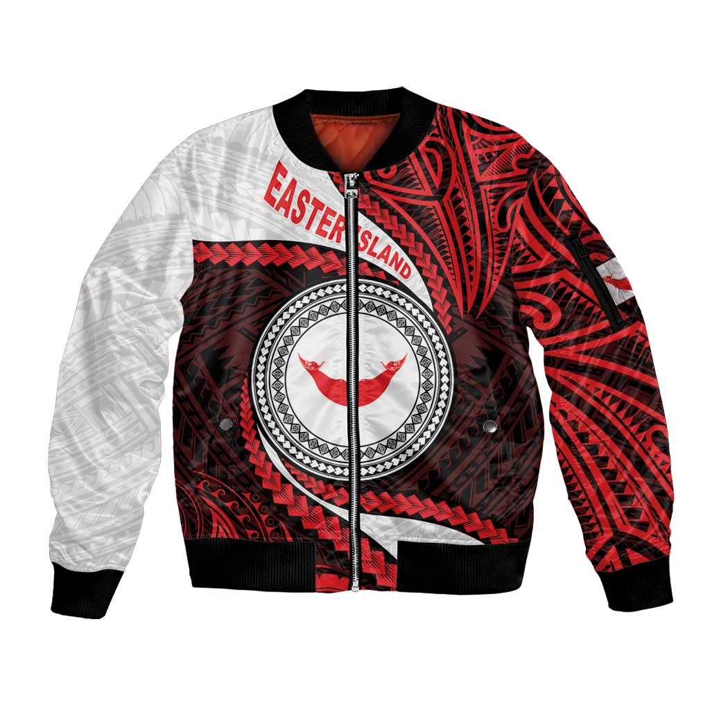 Easter Island Sleeve Zip Bomber Jacket Moai Statues Polynesian Style