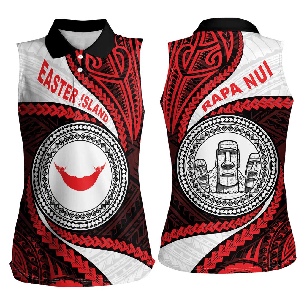 Easter Island Women Sleeveless Polo Shirt Moai Statues Polynesian Style