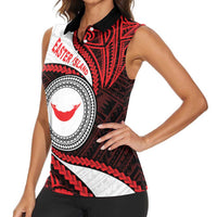 Easter Island Women Sleeveless Polo Shirt Moai Statues Polynesian Style