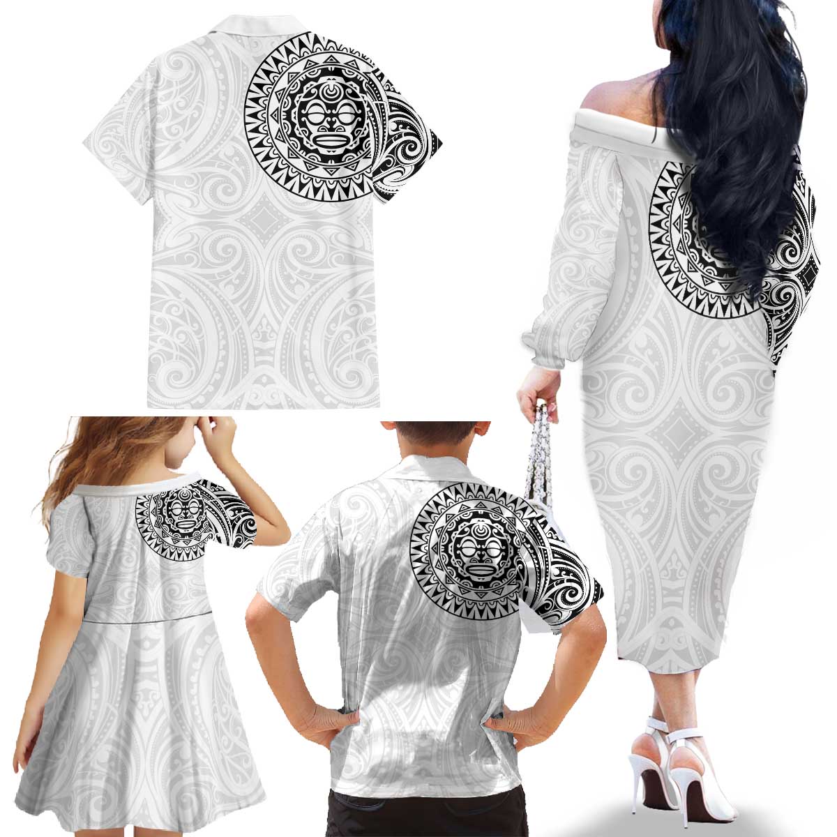 New Zealand Aotearoa Family Matching Off The Shoulder Long Sleeve Dress and Hawaiian Shirt Maori Te Mata O Rongokako