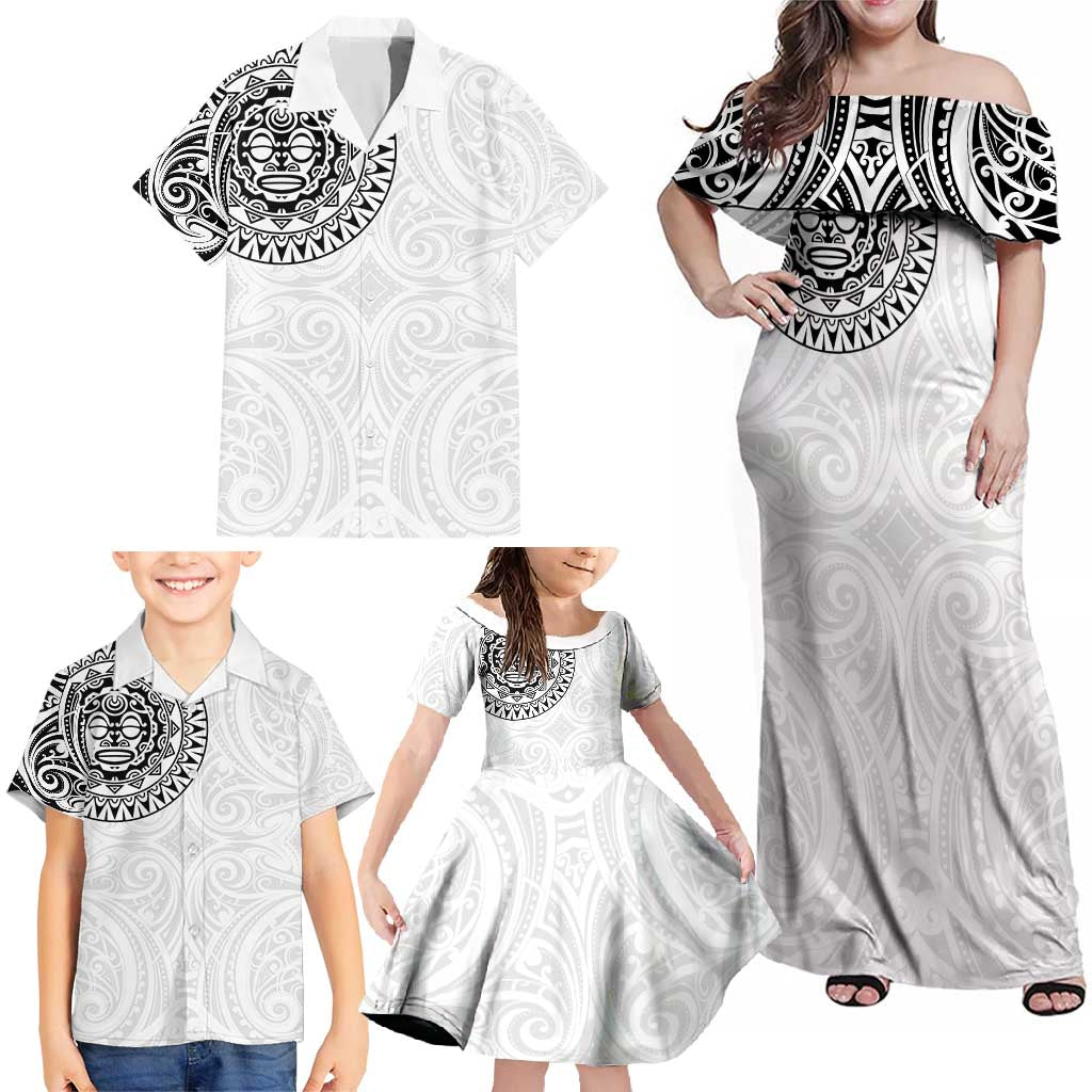New Zealand Aotearoa Family Matching Off Shoulder Maxi Dress and Hawaiian Shirt Maori Te Mata O Rongokako