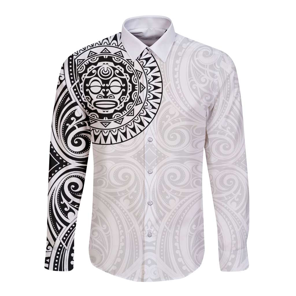 New Zealand Aotearoa Long Sleeve Button Shirt Maori Te Mata O Rongokako LT05 Unisex White - Polynesian Pride