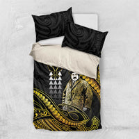Hawaii Kuhio The Citizen Prince Bedding Set Gold Polynesian Tribal Tattoo LT05 US Twin 172cm x 218cm Gold - Polynesian Pride