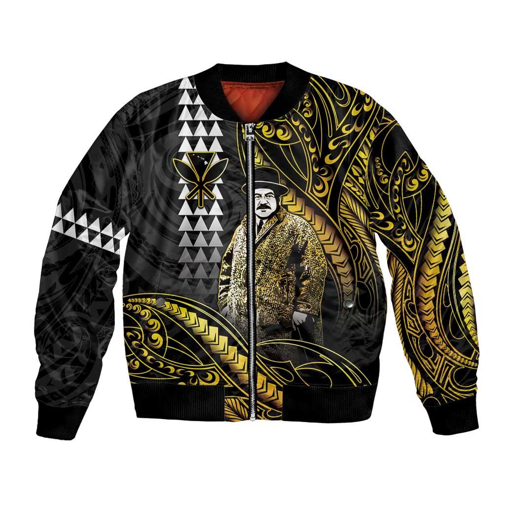 Hawaii Kuhio The Citizen Prince Bomber Jacket Gold Polynesian Tribal Tattoo LT05 Unisex Gold - Polynesian Pride