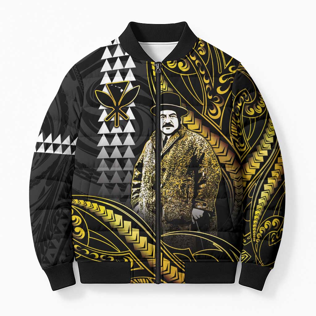 Hawaii Kuhio The Citizen Prince Bomber Puffer Jacket Gold Polynesian Tribal Tattoo LT05 Unisex Gold - Polynesian Pride