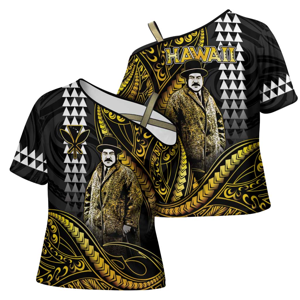 Hawaii Kuhio The Citizen Prince Cross Shoulder Shirt Gold Polynesian Tribal Tattoo LT05 - Polynesian Pride