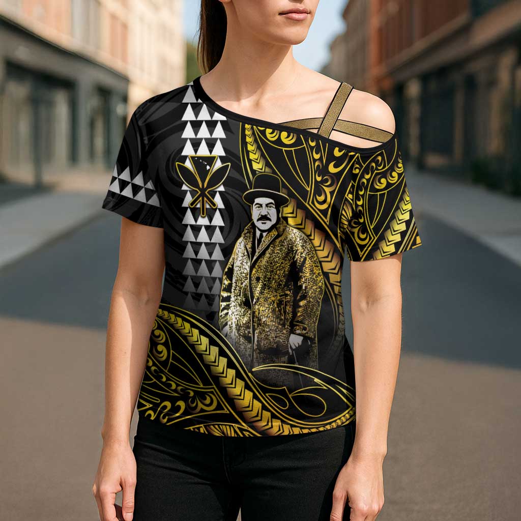 Hawaii Kuhio The Citizen Prince Cross Shoulder Shirt Gold Polynesian Tribal Tattoo LT05 - Polynesian Pride