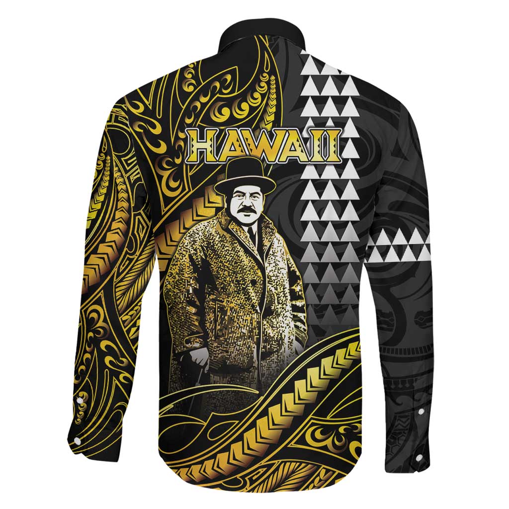 Hawaii Kuhio The Citizen Prince Family Matching Long Sleeve Bodycon Dress and Hawaiian Shirt Gold Polynesian Tribal Tattoo