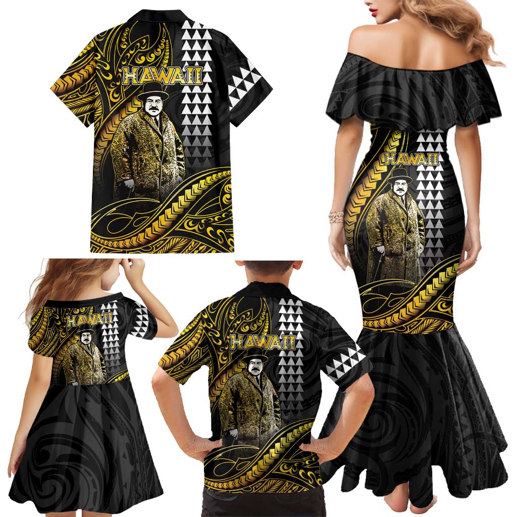 Hawaii Kuhio The Citizen Prince Family Matching Mermaid Dress and Hawaiian Shirt Gold Polynesian Tribal Tattoo