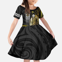 Hawaii Kuhio The Citizen Prince Family Matching Off Shoulder Short Dress and Hawaiian Shirt Gold Polynesian Tribal Tattoo