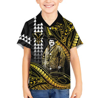Hawaii Kuhio The Citizen Prince Family Matching Off Shoulder Short Dress and Hawaiian Shirt Gold Polynesian Tribal Tattoo