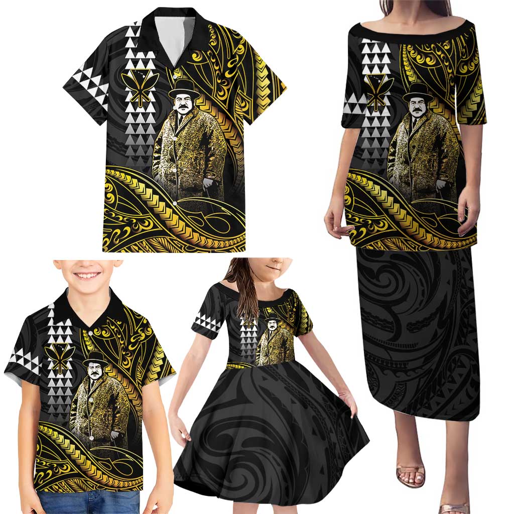 Hawaii Kuhio The Citizen Prince Family Matching Puletasi and Hawaiian Shirt Gold Polynesian Tribal Tattoo