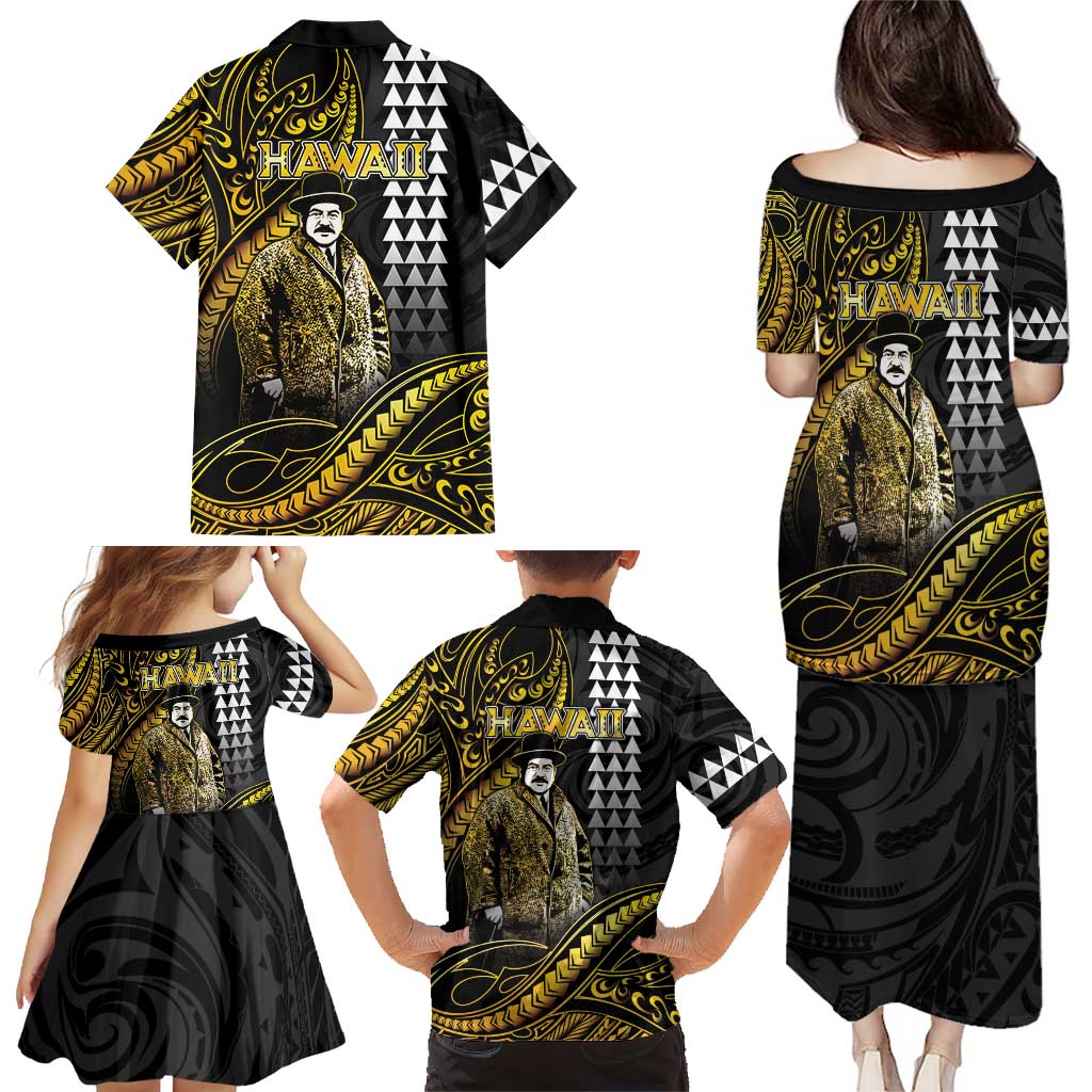 Hawaii Kuhio The Citizen Prince Family Matching Puletasi and Hawaiian Shirt Gold Polynesian Tribal Tattoo