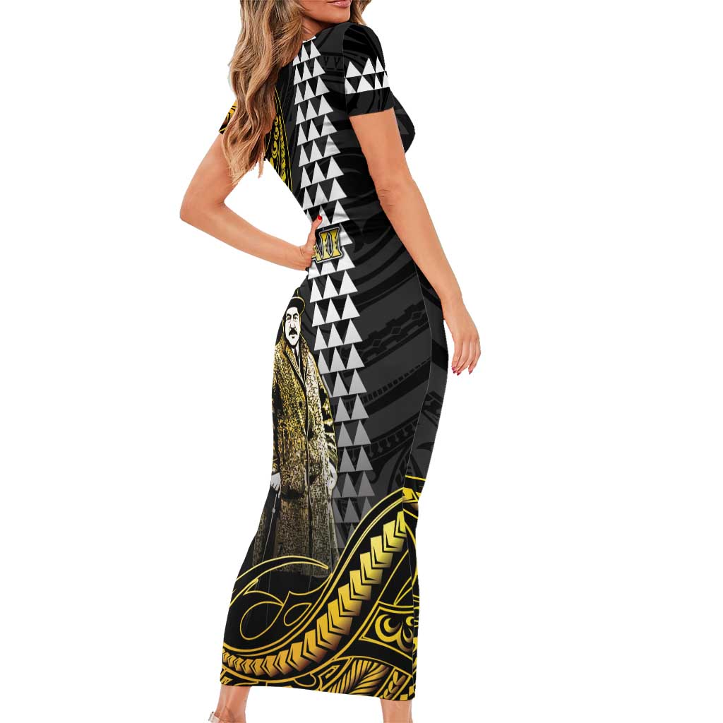 Hawaii Kuhio The Citizen Prince Family Matching Short Sleeve Bodycon Dress and Hawaiian Shirt Gold Polynesian Tribal Tattoo