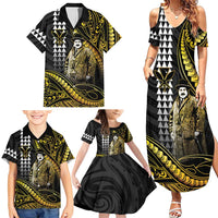 Hawaii Kuhio The Citizen Prince Family Matching Summer Maxi Dress and Hawaiian Shirt Gold Polynesian Tribal Tattoo