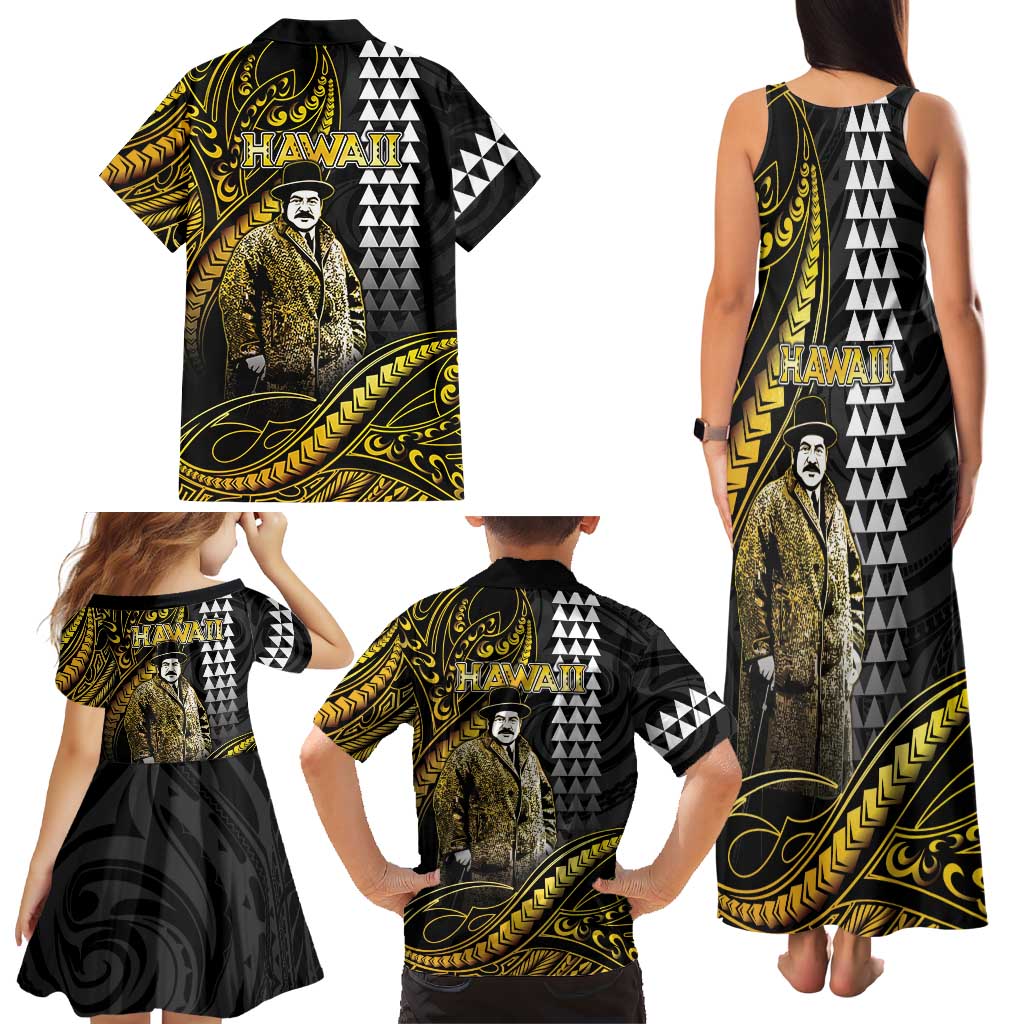 Hawaii Kuhio The Citizen Prince Family Matching Tank Maxi Dress and Hawaiian Shirt Gold Polynesian Tribal Tattoo