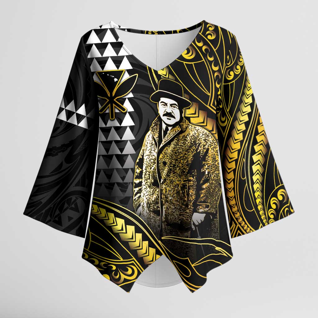 Hawaii Kuhio The Citizen Prince Kimono Sleeve Blouse Gold Polynesian Tribal Tattoo LT05 Female Gold - Polynesian Pride
