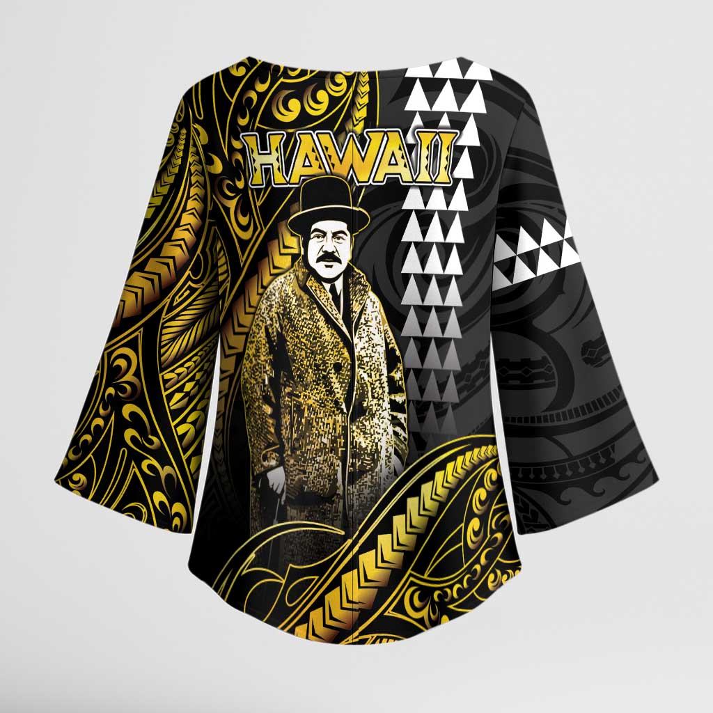 Hawaii Kuhio The Citizen Prince Kimono Sleeve Blouse Gold Polynesian Tribal Tattoo LT05 - Polynesian Pride
