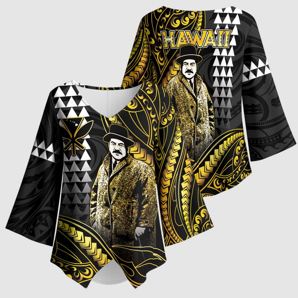 Hawaii Kuhio The Citizen Prince Kimono Sleeve Blouse Gold Polynesian Tribal Tattoo LT05 - Polynesian Pride
