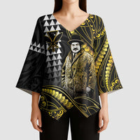 Hawaii Kuhio The Citizen Prince Kimono Sleeve Blouse Gold Polynesian Tribal Tattoo LT05 - Polynesian Pride