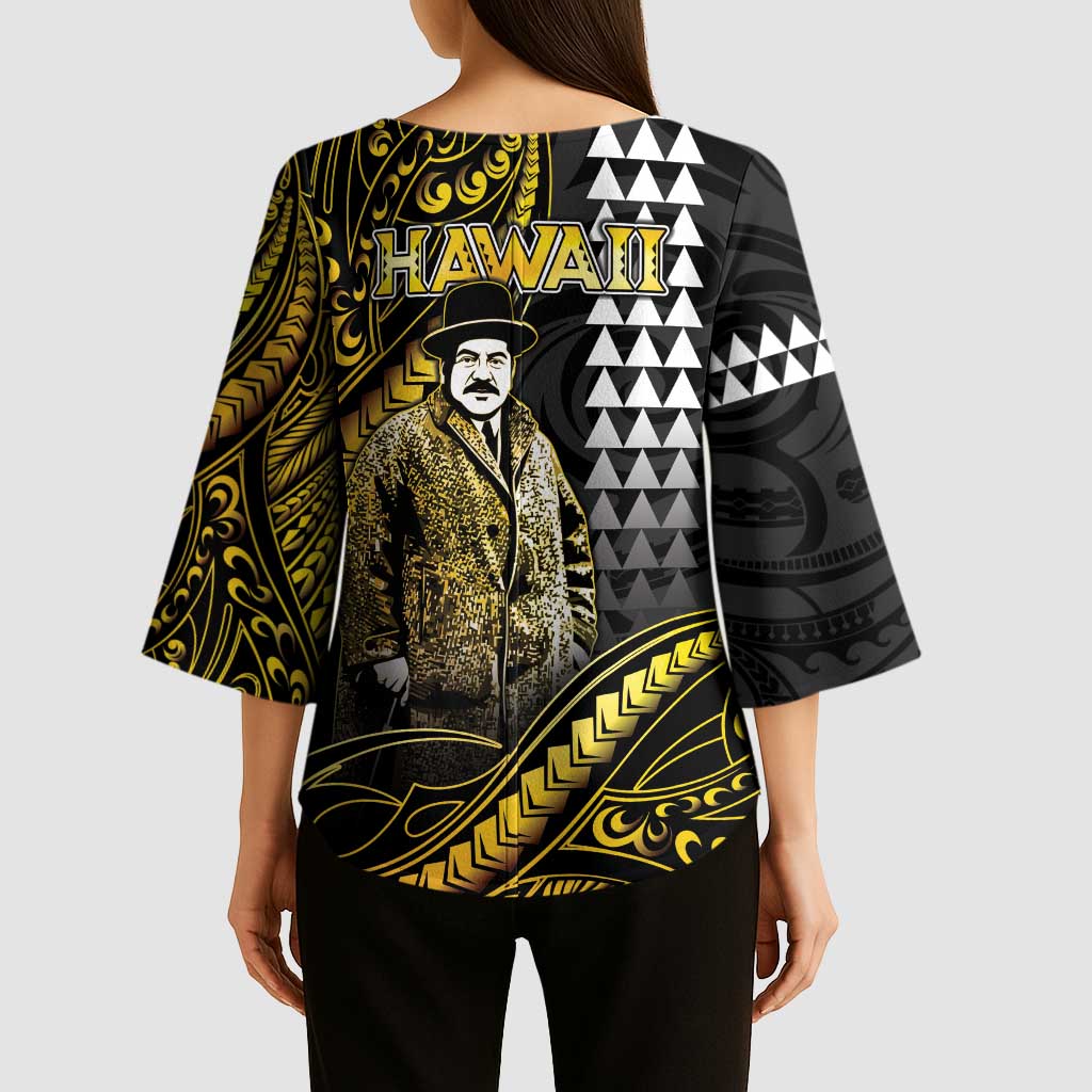 Hawaii Kuhio The Citizen Prince Kimono Sleeve Blouse Gold Polynesian Tribal Tattoo LT05 - Polynesian Pride