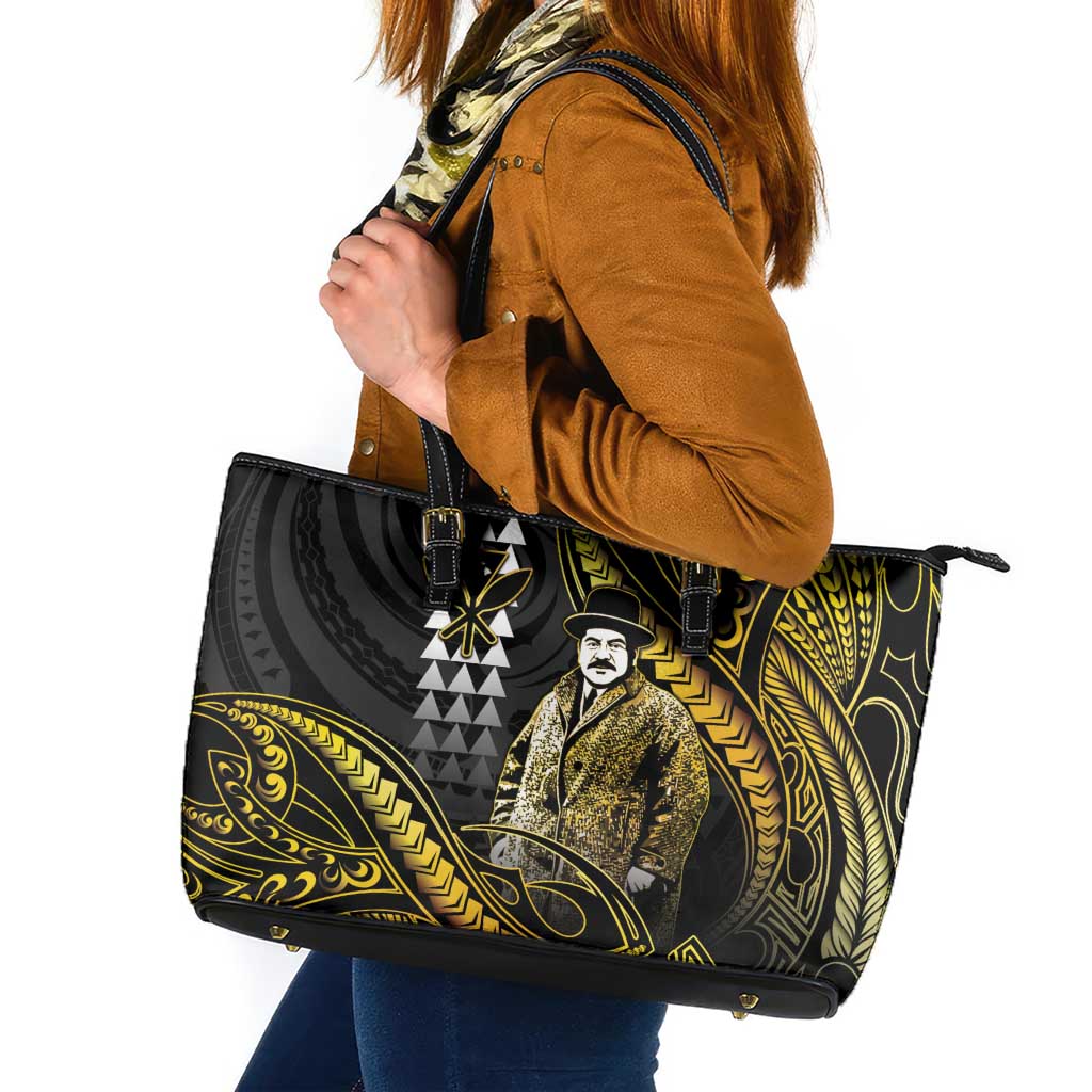 Hawaii Kuhio The Citizen Prince Leather Tote Bag Gold Polynesian Tribal Tattoo LT05 Gold - Polynesian Pride