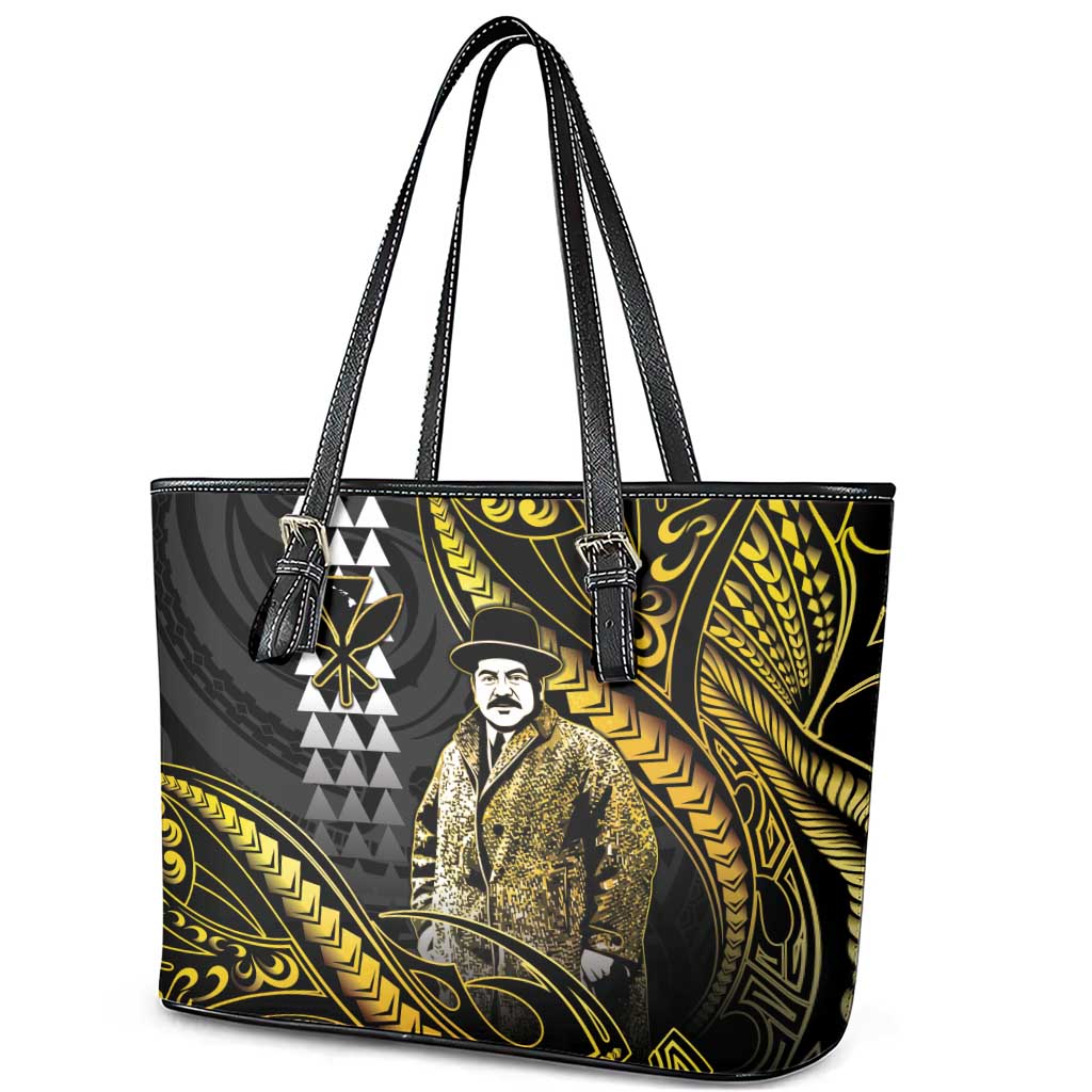 Hawaii Kuhio The Citizen Prince Leather Tote Bag Gold Polynesian Tribal Tattoo LT05 - Polynesian Pride