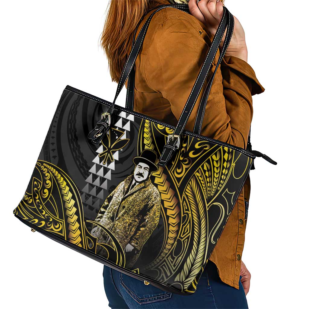 Hawaii Kuhio The Citizen Prince Leather Tote Bag Gold Polynesian Tribal Tattoo LT05 - Polynesian Pride