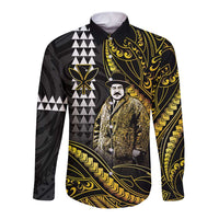 Hawaii Kuhio The Citizen Prince Long Sleeve Button Shirt Gold Polynesian Tribal Tattoo LT05 Unisex Gold - Polynesian Pride