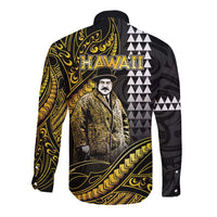 Hawaii Kuhio The Citizen Prince Long Sleeve Button Shirt Gold Polynesian Tribal Tattoo LT05 - Polynesian Pride