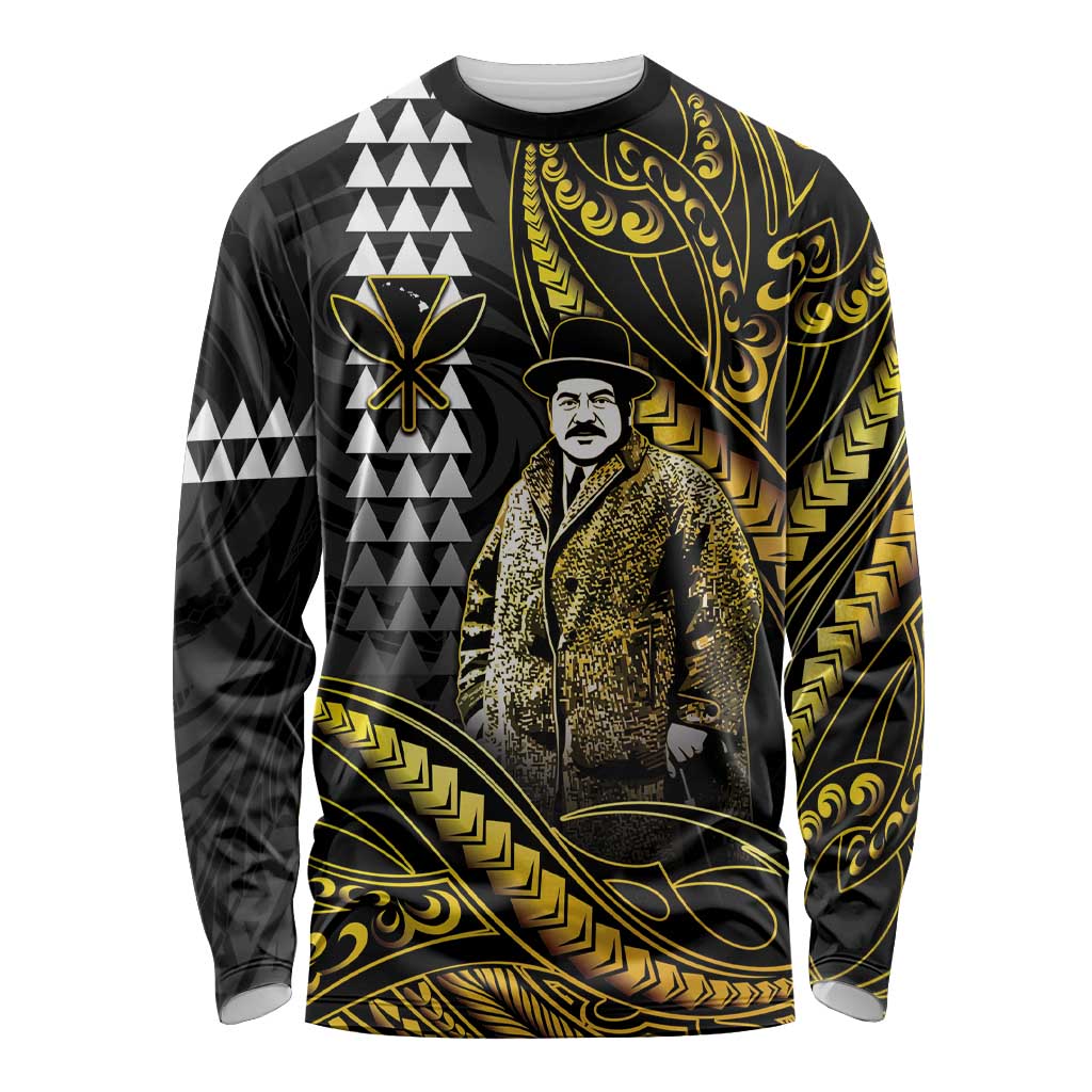 Hawaii Kuhio The Citizen Prince Long Sleeve Shirt Gold Polynesian Tribal Tattoo