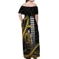 Hawaii Kuhio The Citizen Prince Off Shoulder Maxi Dress Gold Polynesian Tribal Tattoo